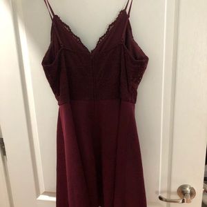 Burgundy/Wine spaghetti strap short dress.